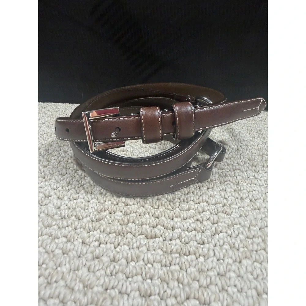 Lauren Ralph Lauren Brown Leather Double Wrap Belt Silver Hardware Small